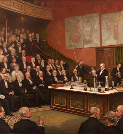 James Dewar lecturing at the Royal Institution, painting by Henry J. Brooks, 1904 (Royal Institution)