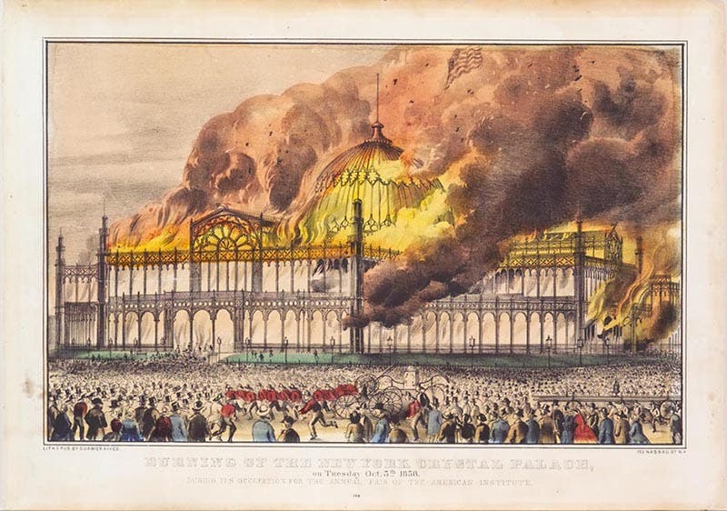 Burning of the New York Crystal Palace, 1858, colored lithograph, Currier & Ives (Springfield Museums)