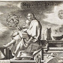 Imagined portrait of Hipparchus, detail of top right of Tabulae motuum coelestium, by Philippe van Lansbege, 1632 (The Linda Hall)
