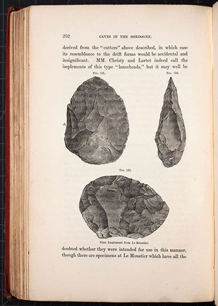 Mousterian prepared-core tools, wood engraving in Prehistoric Times, by John Lubbock, 1st ed., 1865 (Linda Hall Library)