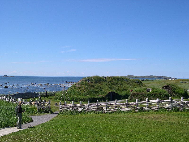 View of reconstructed Norse settlement at L’Anse aux Meadows, Newfoundland (Wikimedia commons)
