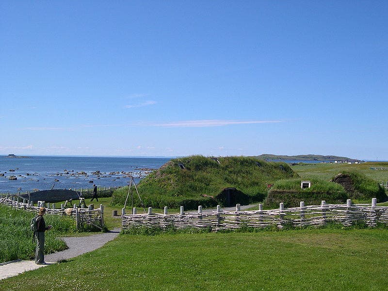 View of reconstructed Norse settlement at L’Anse aux Meadows, Newfoundland (Wikimedia commons)