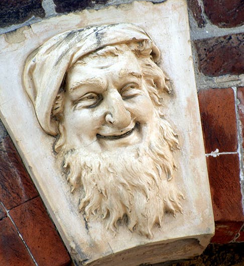 A keystone with the face of Silenus, made of Coade stone, over the door of the Rossborouigh Inn, College Park, Maryland (Steve Snodgrass on Flickr)