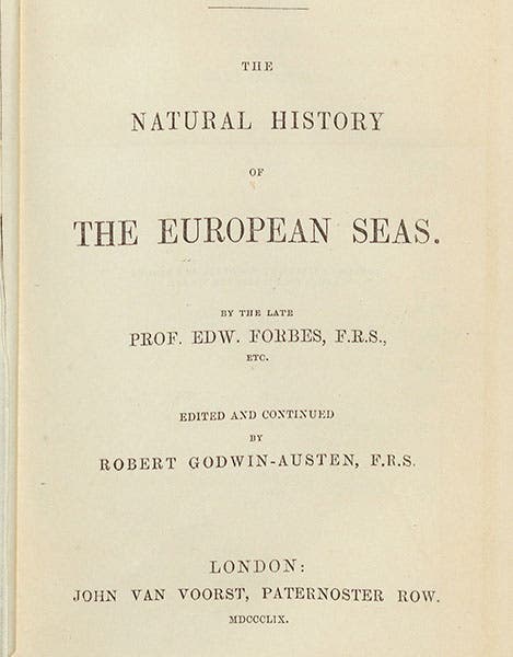 Title page, The Natural History of the European Seas, by Edward Forbes and Robert Godwin-Austen, 1859 (Linda Hall Library)