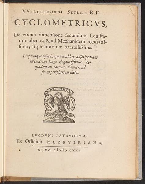 Title page, Cyclometricus, by Willebrord Snellius, 1621 (Linda Hall Library)