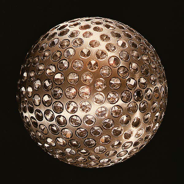 LAGEOS 1 satellite before launch, with some of its 426 retroreflectors visible (Wikimedia commons)