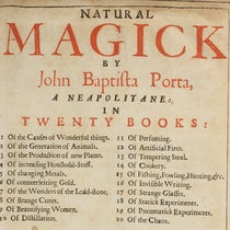 Detail of the letterpress title page with its table of contents, Natural magick, by Giovanni Battista della Porta, 1658 (Linda Hall Library)