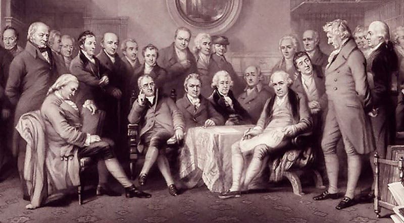 Central group, including (left to right at table) John Dalton, Isambard Brunel, Matthew Bolton, and James Watt, detail of first image (npg.org.uk)