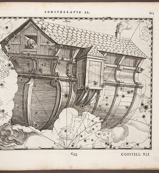 The constellation Noah’s Ark, engraving, plate 40 in Julius Schiller, <i>Coelum stellatum Christianum</i>, 1627 (Linda Hall Library)