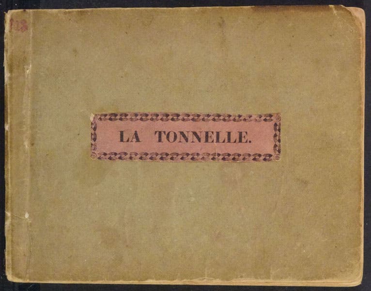Front cover of the French translation of the tunnel guide, Explication des travaux entrepis pour la construction de la tunnelle ou passage sous la Tamise, by the Thames Tunnel Company, 1836 (Linda Hall Library)