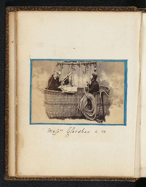 James Glaisher (left) and Henry Coxwell in the gondola of the Mammoth, studio photograph, undated, ca 1863, in photo album assembled ca 1868, Rijksmuseum, Amsterdam (rijksmuseum.nl)