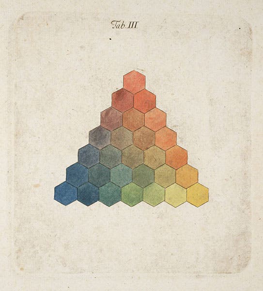 Tobias Mayer’s color chart, as published in his Opera inedita, edited by Georg Lichtenberg, 1775 (Linda Hall Library)