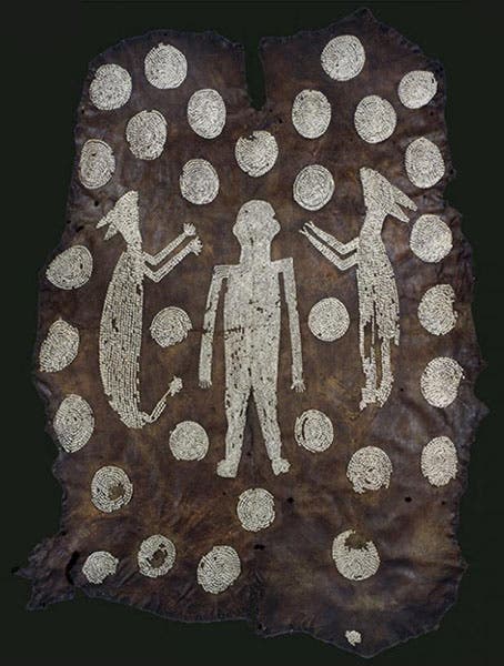 The Mantle of Powhatan, cowrie shell on leather, from the Chesapeake Bay region of Virginia, acquired by John Tradescant the Elder, then passed to John the Younger, Elias Ashmole, and finally to the Ashmolean Museum, where it is still on display.