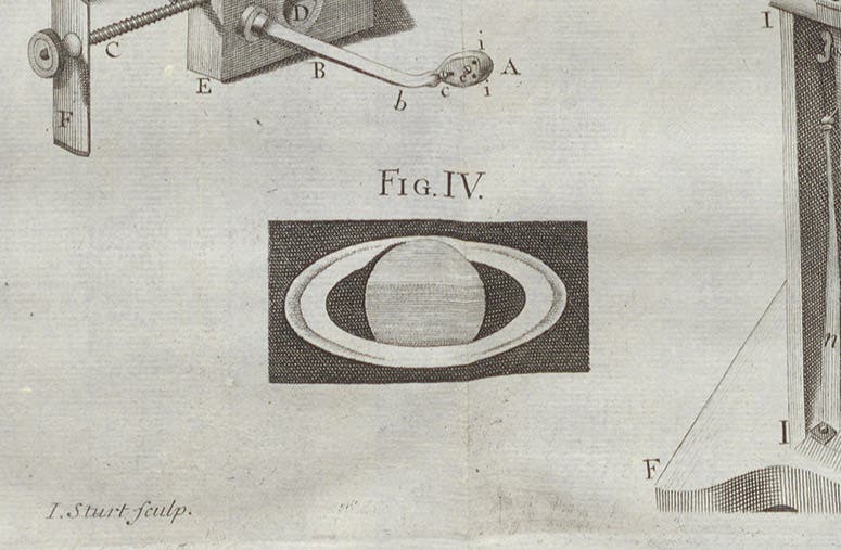 Drawing of Saturn as viewed through John Hadley’s reflector, detail of first image (Linda Hall Library)