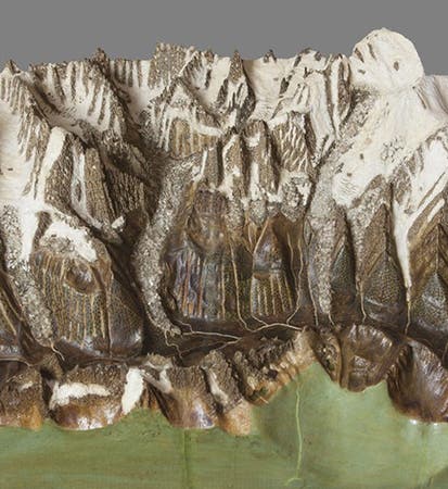Maquette of Mont Blanc massif, carved and painted wood, by Charles-François Exchaquet, 1787, Teylers Museum, Haarlem, Netherlands (tylers.adlibhosting.com)