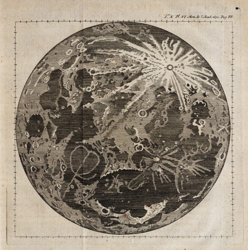 Cassini’s 1692 map. The 40 numbered sites were arranged in the order they would be eclipsed. Image source: Keill, John. Institutions astronomiques. Paris: Chez Hippolyte-Louis Guerin, & Jacques Guerin, 1746. View Source


