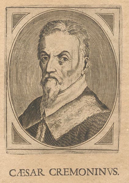 Portrait of Cesare Cremonini, engraving, in Musæum historicum et physicum, by Giovanni Imperiali, 1640 (Linda Hall Library)