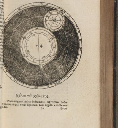 Volvelle for the three superior planets, Erasmus Reinhold’s edition of Georg Peurbach, <i>Theoricae novae planetarum</i>, 1542 (Linda Hall Library)  