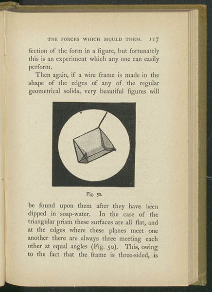 A wire form for dipping into a soap solution and demonstrating the effects of surface tension, Soap Bubbles and the Forces Which Mould Them, by C.V. Boys, 1907 edition (Linda Hall Library)