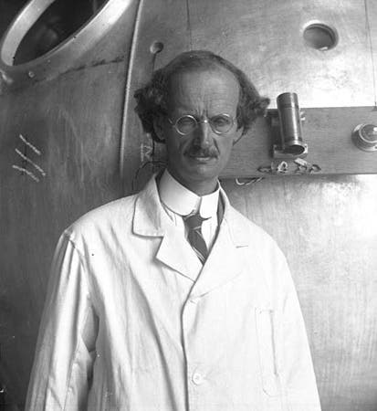 Auguste Piccard next to the gondola of the FNRS-1 balloon, 1931 (Wikimedia commons)