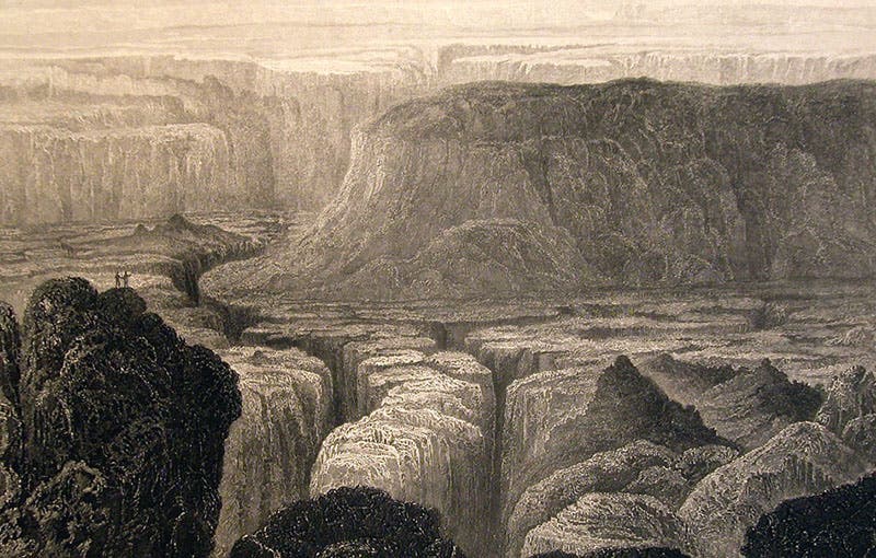 The Grand Canyon, detail of lithograph by J.J. Young after H.B. Möllhausen, in Joseph C. Ives, Report upon the Colorado River of the West, 1861 (Linda Hall Library)