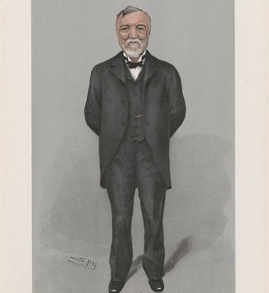 Caricature of Andrew Carnegie, chromolithograph by Leslie Ward (“Spy”), Vanity Fair, Oct. 29, 1903, National Portrait Gallery, London; caption says “Free Libraries” (npg.org.uk)