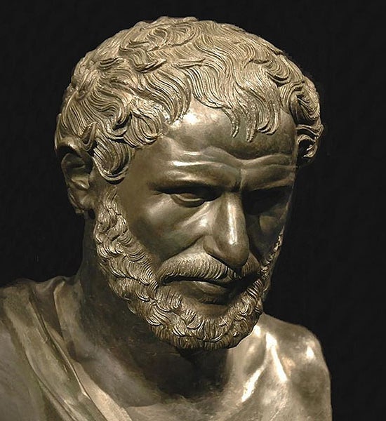 Bronze bust, often identified, almost certainly incorrectly, as Heraclitus of Ephesus, in the National Archaeological Museum, Naples (Wikimedia commons) 
