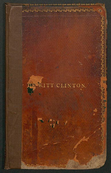 Front cover, Official Report of the Canal Commissioners, 1817, De Witt Clinton’s own copy, with a stamp of his name on the cover (Linda Hall Library)