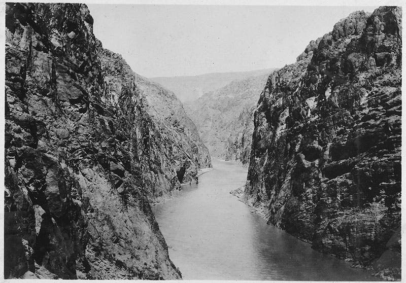 Black Canyon on the Colorado River, site of the yet-to-be-built Hoover Dam, photograph, ca 1930 (Wikimedia commons)