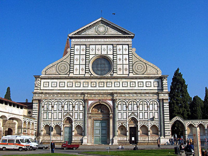 Façade of Santa Maria Novella, Florence, designed by Leon Battista Alberti, 1456-70 (Wikimedia commons)