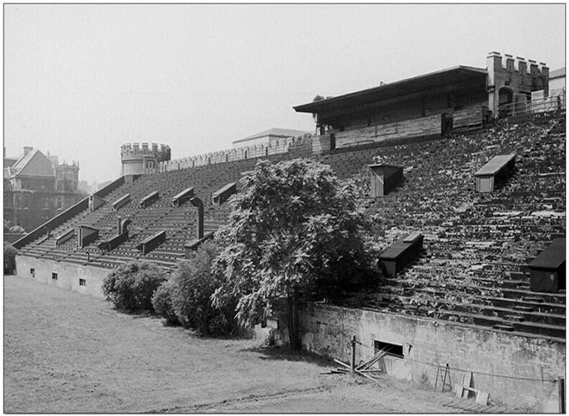 The west bleachers at Stagg Field at the University of Chicago, which housed Chicago Pile 1 in 1942, photograph, Argonne National Laboratory archives (Argonne National Laboratory on flickr.com)