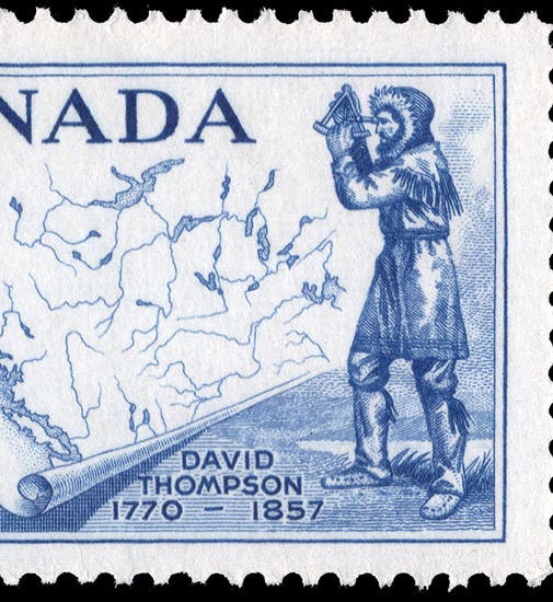 Canadian 5¢ postage stamp honoring David Thompson, 1957 (linns.com)