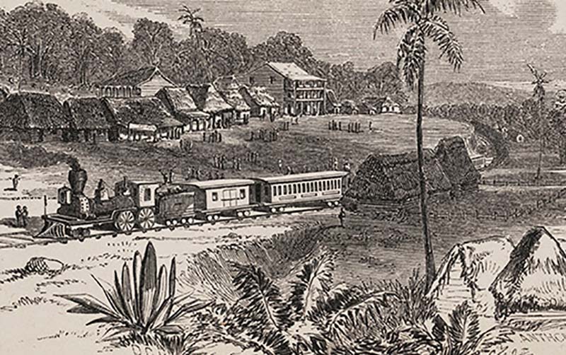 The Panama Railroad opens for business on Sunday, January 28. The first train runs from the Atlantic Ocean all the way across the Isthmus of Panama to the Pacific Ocean. The railroad makes a fortune by charging excessively high prices to travelers headed to the California gold rush.