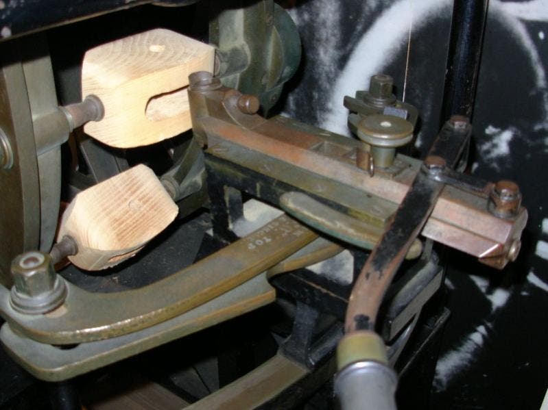 
View of several elm blocks being bored out on one of the Portsmouth Block Mills machines (practicalmachinist.com)