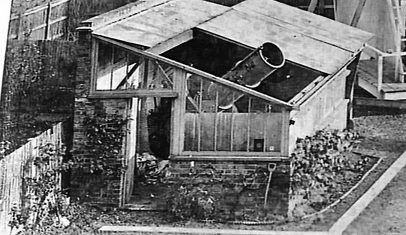 A. A. Common’s garden observatory at Ealing, with 18-inch reflector in place, 1876 (Wikipedia)