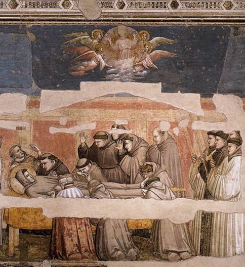 “Death and Ascension of St. Francis,” fresco by Giotto di Bondone, 1325, Basilica of Santa Croce, Florence (Wikimedia commons)