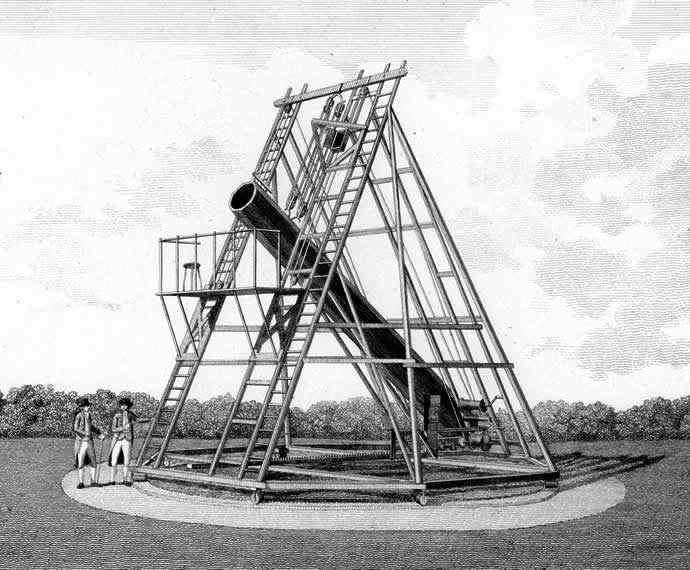 Herschel’s 20-foot telescope, engraving (Royal Astronomical Society, London)