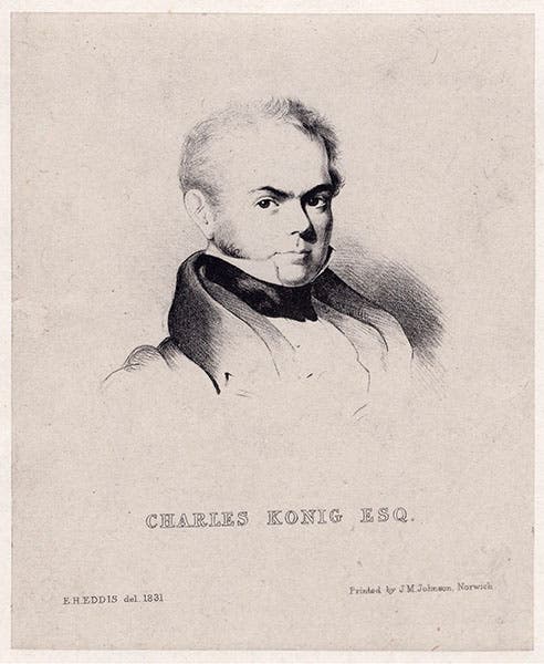 Portrait of Charles Konig, lithograph, 1830s (National Portrait Gallery, London)