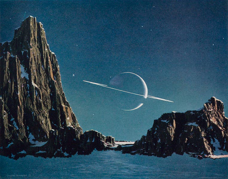 Saturn from Titan, print from a painting by Chesley Bonestell, in The Conquest of Space, 1949 (Linda Hall Library)