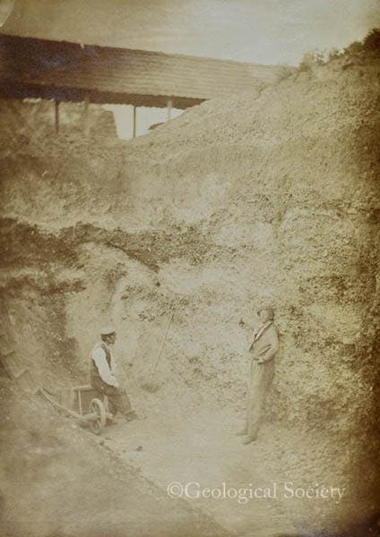 Pit at Saint-Acheul in Amiens, where a stone hand-axe has been exposed, photograph taken Apr. 27, 1859, Geological Society archives (blog.geolsoc.org.uk)