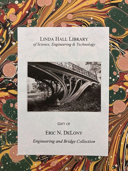 Book plate of Eric DeLony, in our second copy of An Account of the Construction of the Britannia and Conway Tubular Bridges, by William Fairbairn, 1849 (Linda Hall Library)