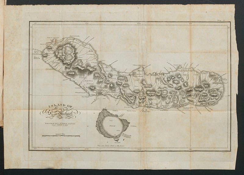 Map of St. Michael in the Azores, folding engraved plate, from John W. Webster, Description, 1821 (Linda Hall Library)
