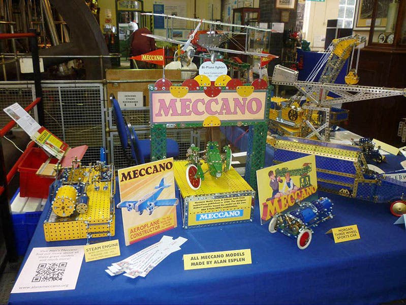 Display of Meccano collectible toys at a 2017 rally, photo by Alan Esplen (alansmeccano.org)