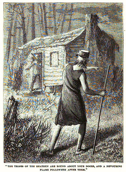 Johnny Appleseed (John Chapman), second woodcut in Harper’s New Monthly Magazine, vol. 43, no. 258, Nov. 1871 (Harvard University copy on hathitrust.org)