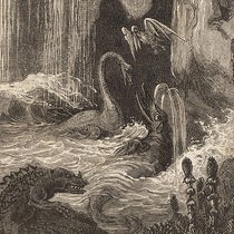 Prehistoric creatures of the deep, detail of wood-engraving, in Le monde avant la création de l'homme, by Camille Flammarion, 1886 (Linda Hall Library)