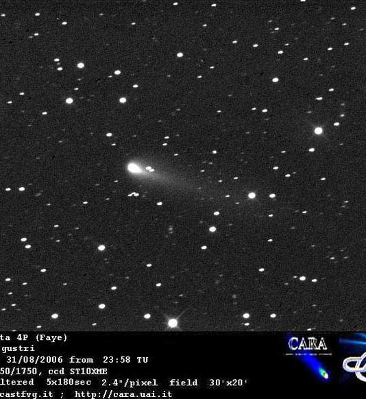 Faye’s comet, 4P/Faye, as it appeared in its return of Aug. 31, 2006, photograph by R. Ligustri (cometography.com)