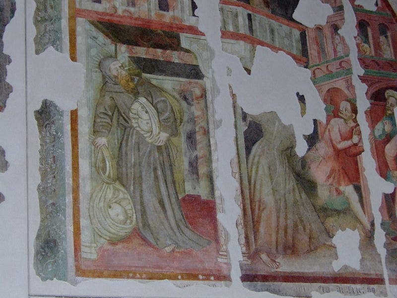 Odorico saving bones of martyrs, fresco, Church of Saint Francis, Udine (Wikimedia Commons)