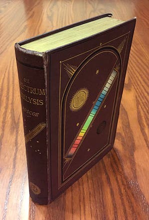 Embossed binding of Henry Roscoe, <i>Spectrum Analysis</i>, 1869 (Linda Hall Library)