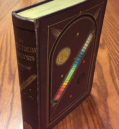 Embossed binding of Henry Roscoe, <i>Spectrum Analysis</i>, 1869 (Linda Hall Library)