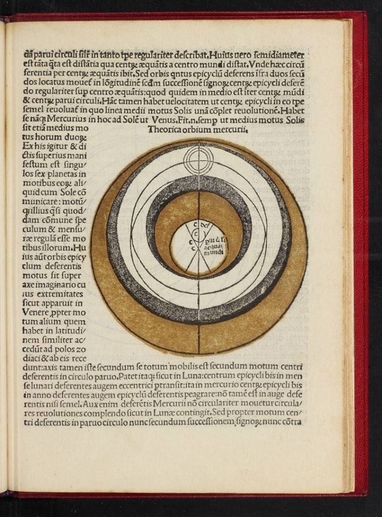 Orb of Mercury, two-color woodcut, from Peurbach, <i>Theorica nova planetarum</i>, in Sacrobosco, <i>Sphaera</i>, 1490 (Linda Hall Library)